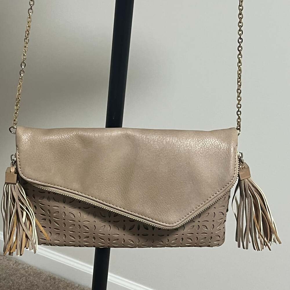 Foldover Envelope Clutch Gray Crossbody Bag